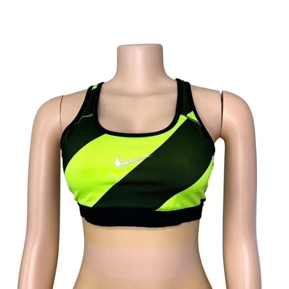 Nike Pro Women's Black/Neon Classic Swoosh Training Sports Bra Size medium - Picture 1 of 11